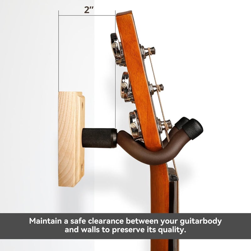 DIDA Guitar Wall Mount, Guitar Hanger, Silicone Pad, U-Shaped Guitar Wall Hanger Mount, Rotatable Guitar Holder Hook Stand Wall for Acoustic, Electric Guitar, Bass (Ashwood 2 Pack) - Image 4